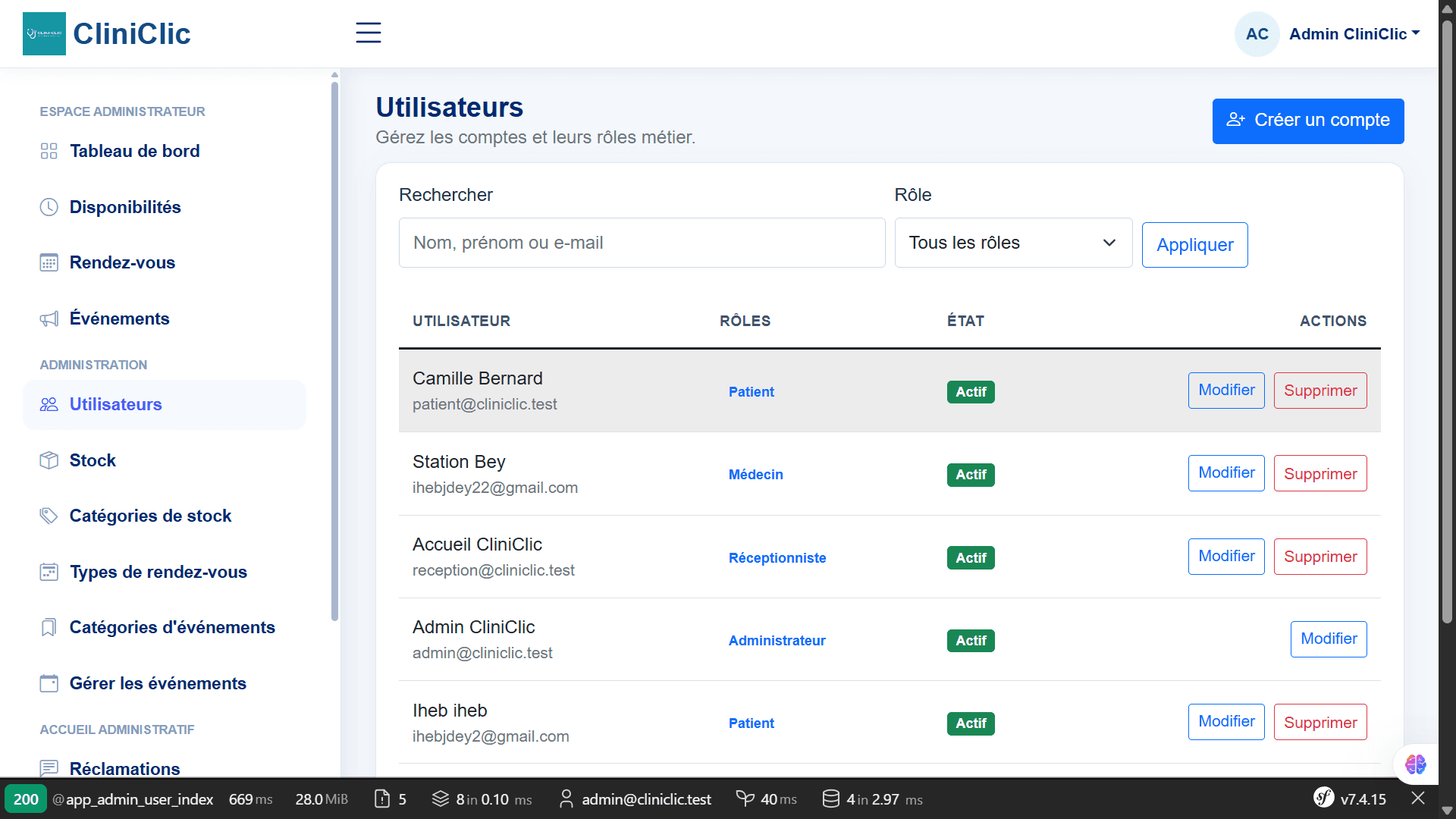 CliniClic — user and role management.