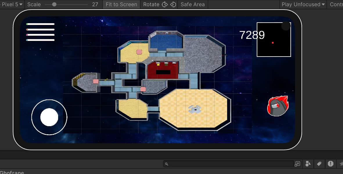 Top-down Guardian Quests gameplay map with mobile controls.