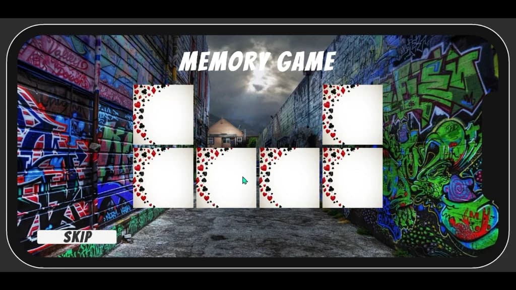 Guardian Quests memory mini-game with six interactive cards.