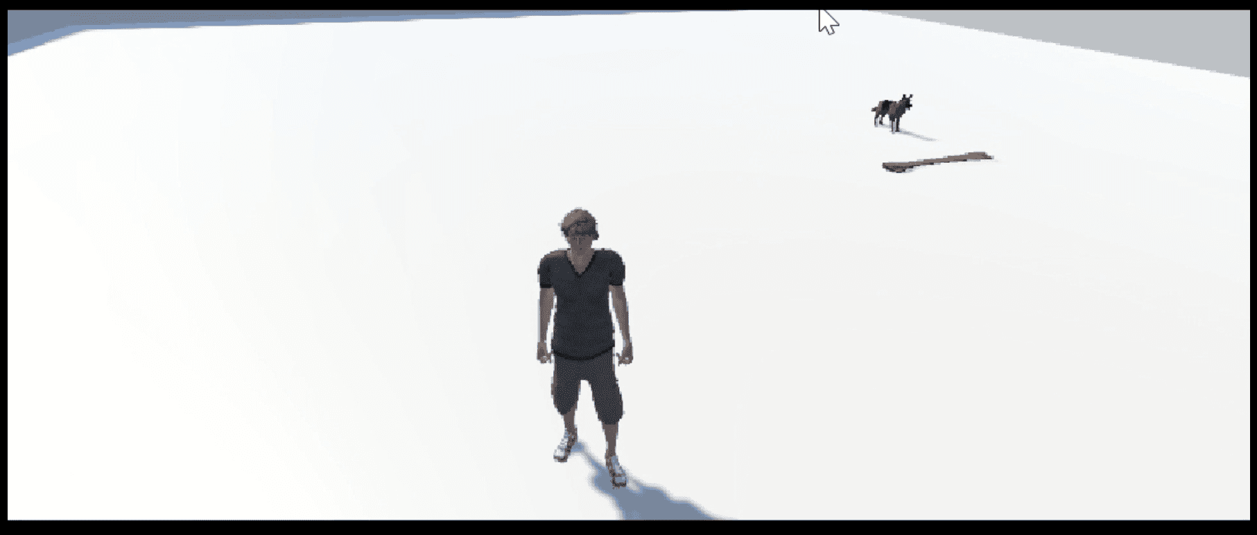Initial Unity target-chase environment with the learning agent, target and scene obstacles.