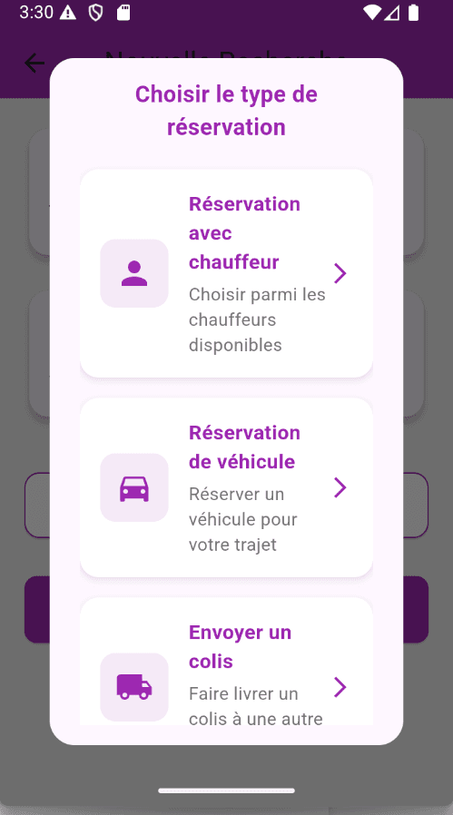 TUNGO — Reservation type selection.