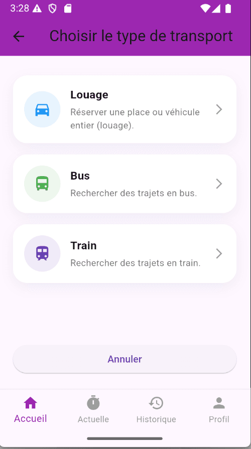TUNGO — Transport type selection.