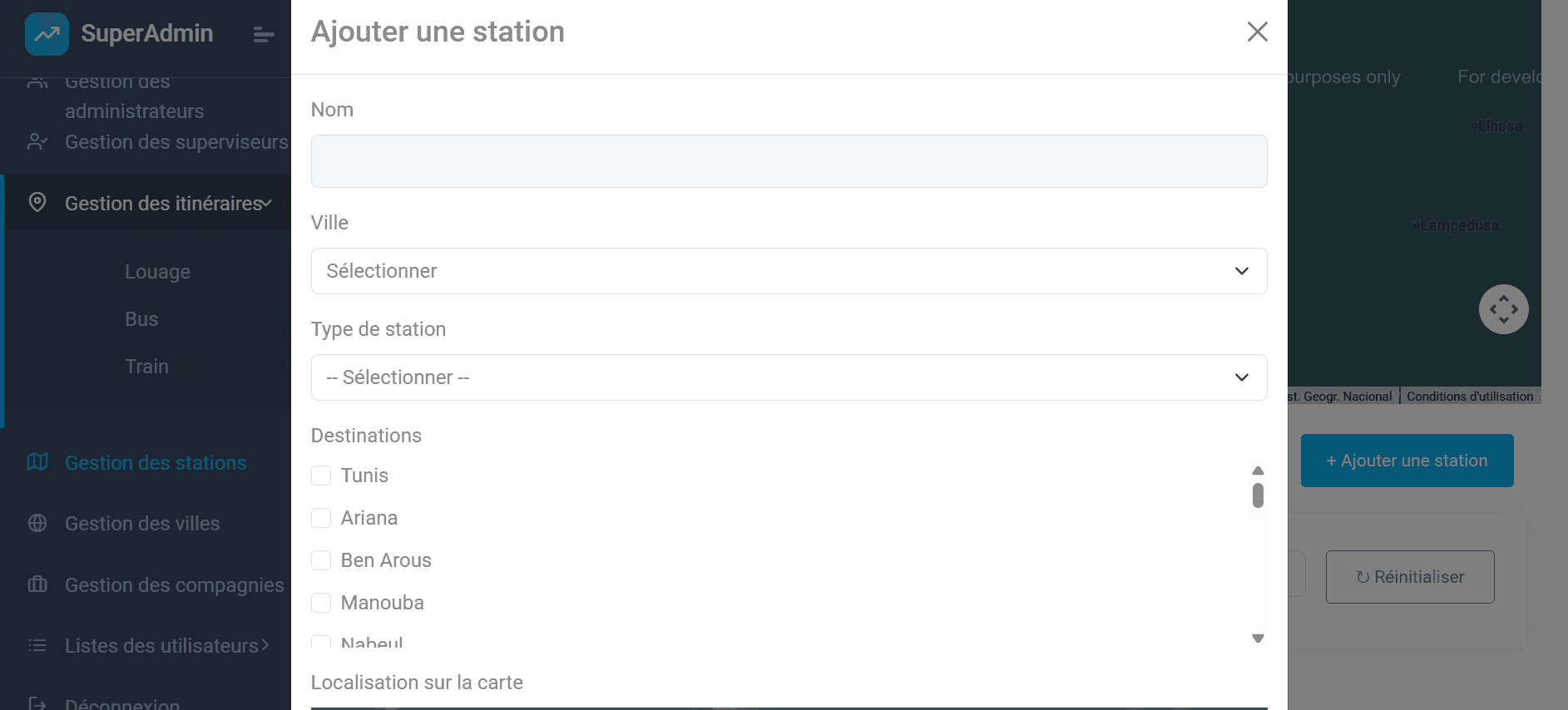 TUNGO — Station creation form.