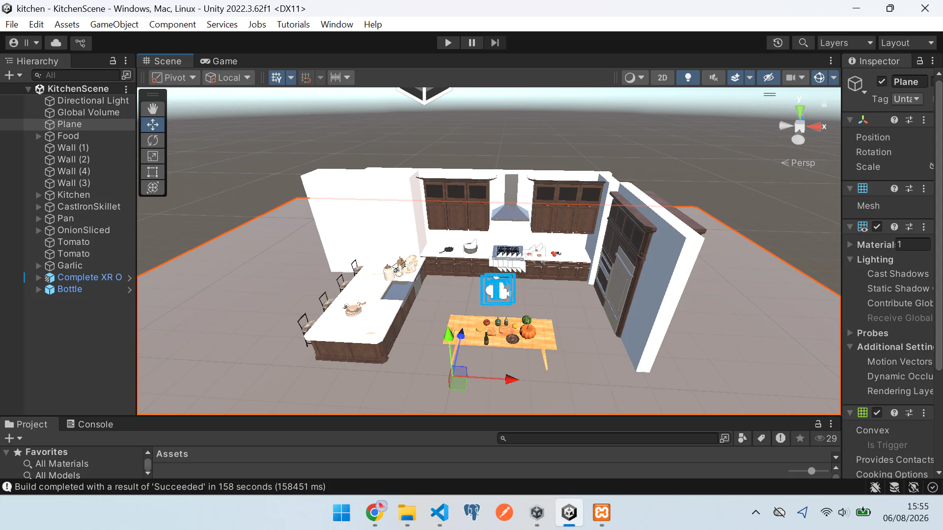 Top-down Unity editor overview of the immersive kitchen.